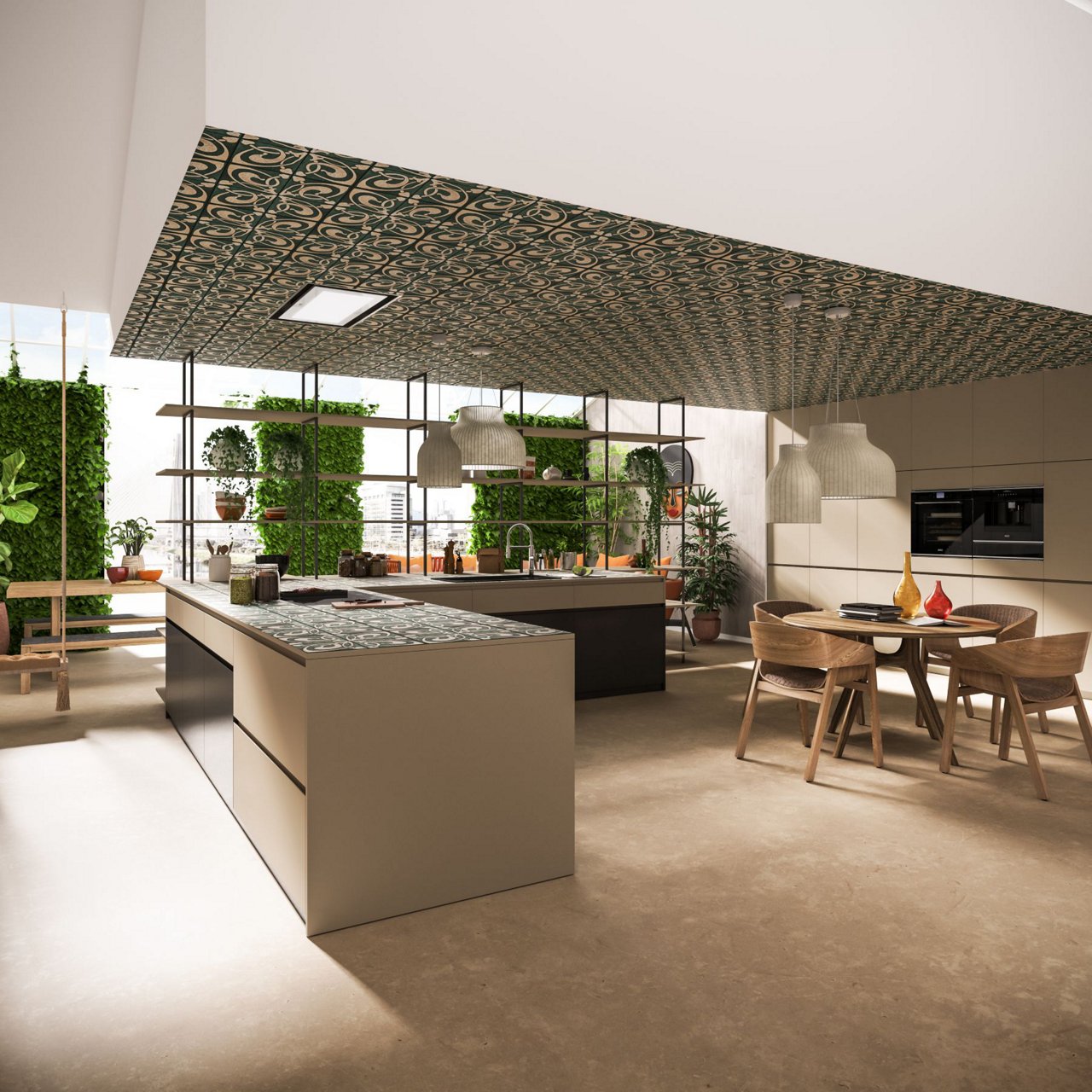 Room with long table, sofa and shelves - Franke